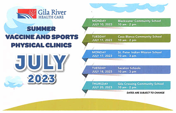 Gila River Health Care and Community Outreach Summer Clinic flyer