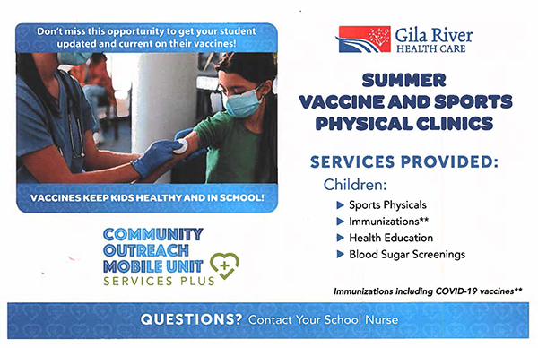 Gila River Health Care Summer Vaccine & Sports Clinicsflyer