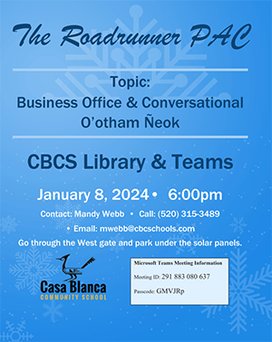 January 8, 2024 Roadrunner PAC Meeting Flyer
