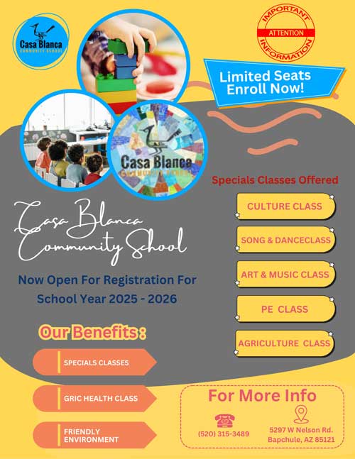 Casa Blanca Community School Enrollment flyer