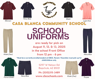 Casa Blanca uniforms are ready for pickup