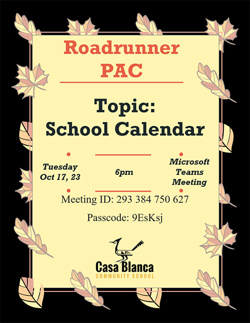 Roadrunner PAC meeting on October 17 flyer